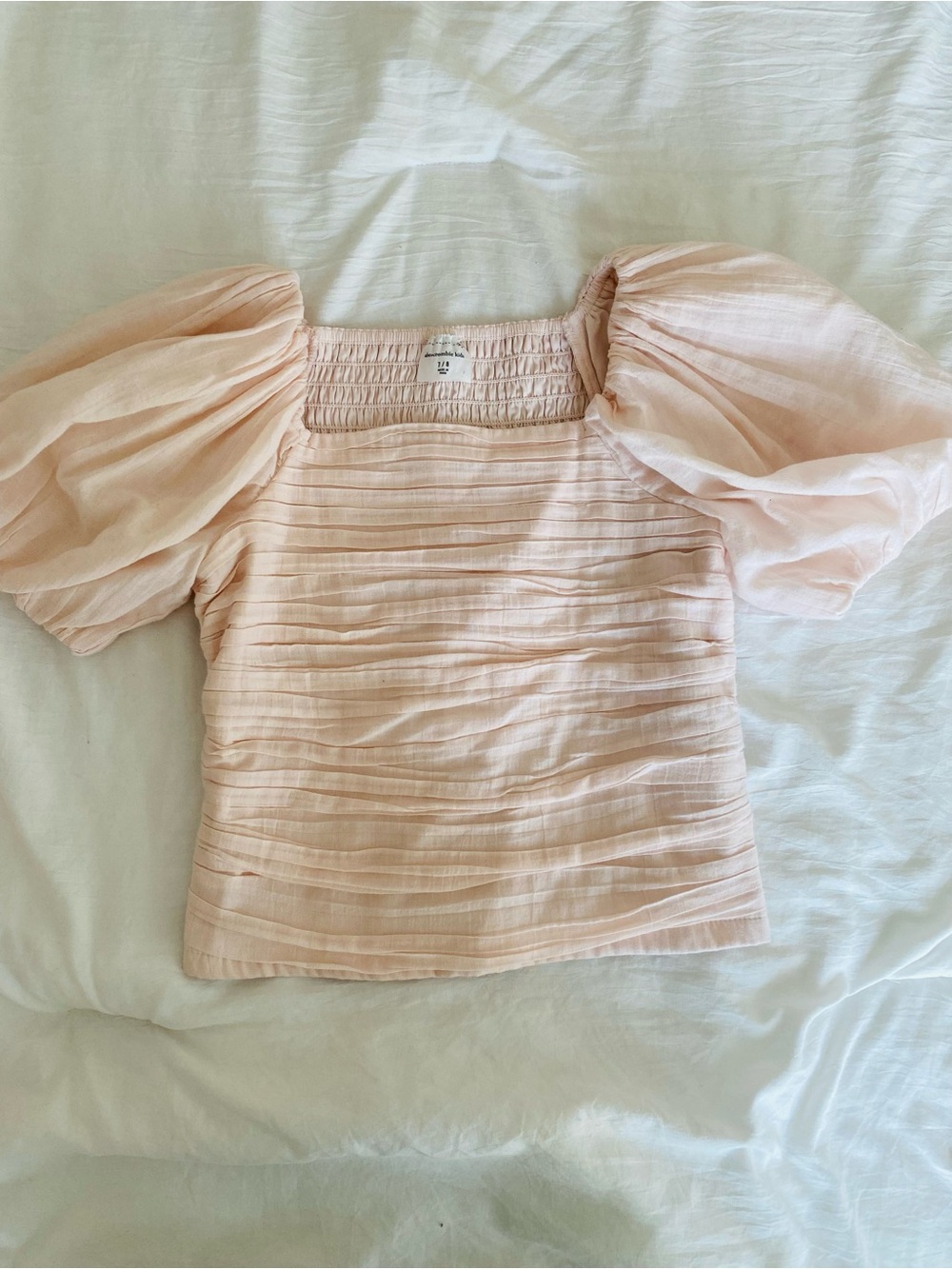 abercrombie kids Pale Pink Puff-Sleeve Square Neck Top 100% cotton